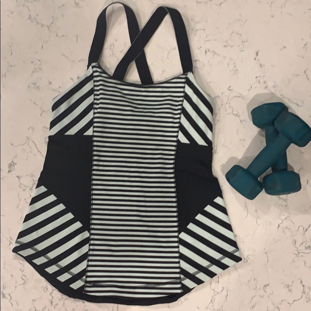 Lululemon mint and black striped tank